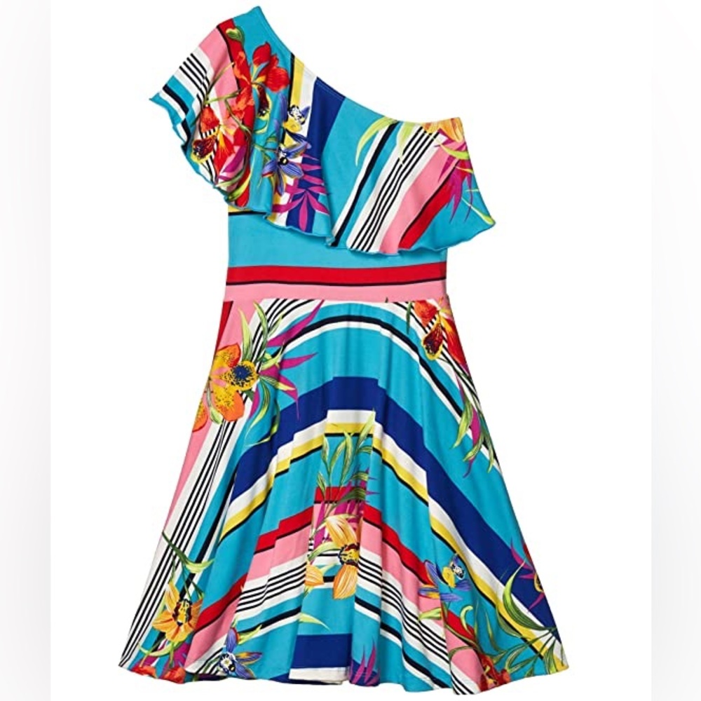 Colorful One-Shoulder Kids Casual Dress